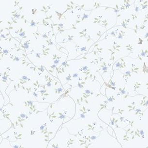 輸入壁紙 カスタム壁紙 PHOTOWALL / Birds and Flowers Bliss - Pale Blue (e318856)