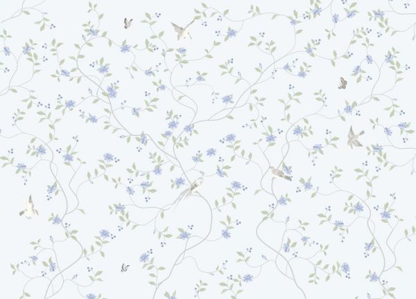 輸入壁紙 カスタム壁紙 PHOTOWALL / Birds and Flowers Bliss - Pale Blue (e318856)