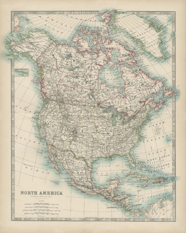 輸入壁紙 カスタム壁紙 PHOTOWALL / Johnstons Map of North America (e320408)