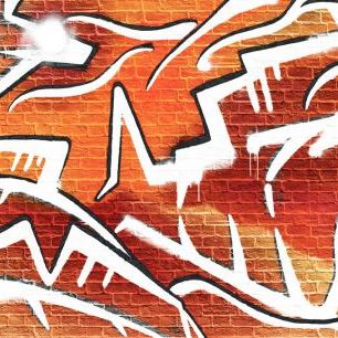 輸入壁紙 カスタム壁紙 PHOTOWALL / Brick Wall Graffiti - Orange (e320818)