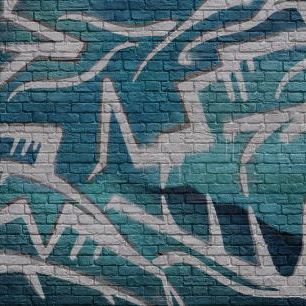 輸入壁紙 カスタム壁紙 PHOTOWALL / Brick Wall Graffiti - Turquoise (e320819)