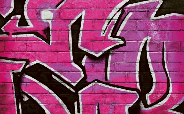 輸入壁紙 カスタム壁紙 Photowall Graffiti Brick Wall Pink 2 壁紙屋本舗