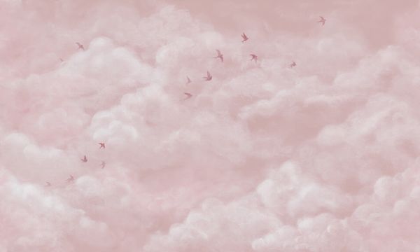輸入壁紙 カスタム壁紙 PHOTOWALL / Tender Clouds with Swallows - Pink (e320870)