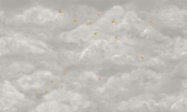 輸入壁紙 カスタム壁紙 PHOTOWALL / Tender Clouds with Yellow Swallows - Beige (e320872)