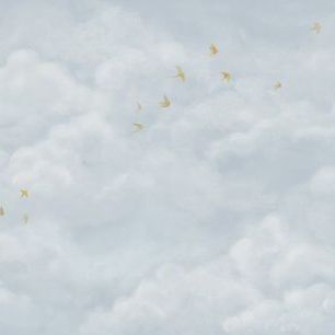 輸入壁紙 カスタム壁紙 PHOTOWALL / Tender Clouds with Yellow Swallows - Soft Blue (e320874)