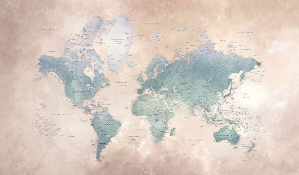 輸入壁紙 カスタム壁紙 PHOTOWALL / World Map - Ash-Blue (e320843)