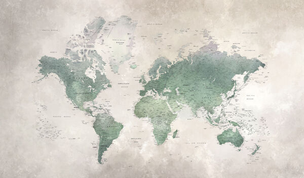 輸入壁紙 カスタム壁紙 PHOTOWALL / World Map - Emerald (e320846)