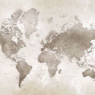 輸入壁紙 カスタム壁紙 PHOTOWALL / World Map - Sepia (e320847)