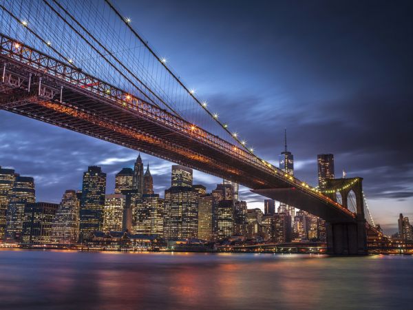 輸入壁紙 カスタム壁紙 PHOTOWALL / Illuminated Brooklyn Bridge (e321052)