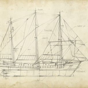 輸入壁紙 カスタム壁紙 PHOTOWALL / Sailboat Blueprint (e320183)