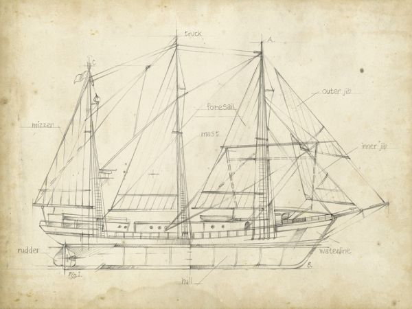 輸入壁紙 カスタム壁紙 PHOTOWALL / Sailboat Blueprint (e320183)