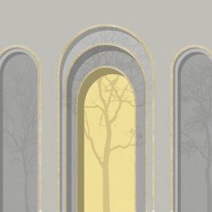 輸入壁紙 カスタム壁紙 PHOTOWALL / Arch Adornment with Trees - Gray Yellow (e321585)