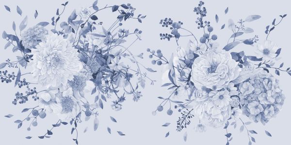 輸入壁紙 カスタム壁紙 PHOTOWALL / Peach Flowers - Blue (e321892)