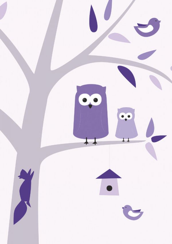 輸入壁紙 カスタム壁紙 PHOTOWALL / Owls - Purple (e325968)