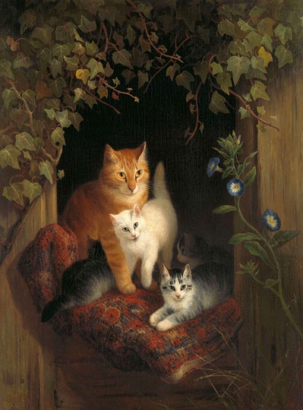 輸入壁紙 カスタム壁紙 PHOTOWALL / Cat with Kittens - Henriette Ronner (e325882)