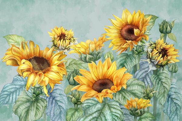 輸入壁紙 カスタム壁紙 PHOTOWALL / Sunflowers - Green (e327103)