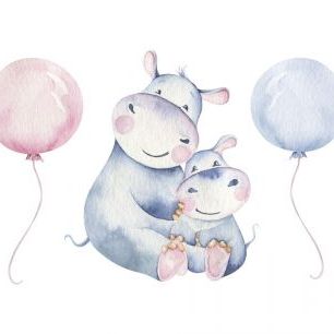 輸入壁紙 カスタム壁紙 PHOTOWALL / Mother and Baby Hippo (e325071)