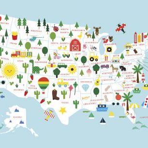 輸入壁紙 カスタム壁紙 PHOTOWALL / Fun USA Map (e325386)