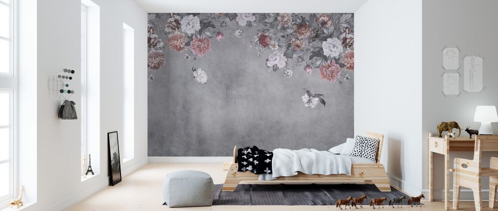 輸入壁紙 カスタム壁紙 PHOTOWALL / Vintage Flower Wall - Grey