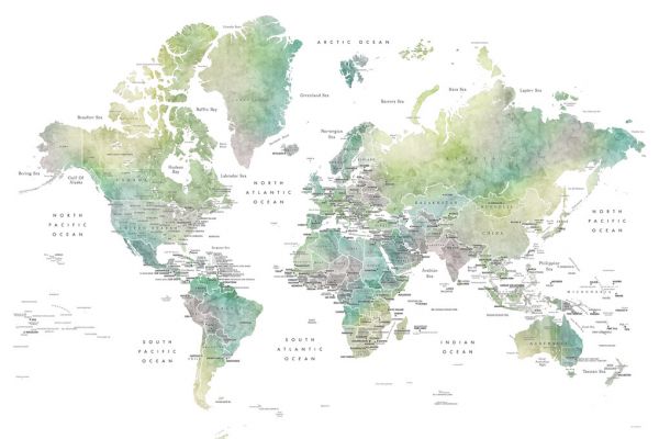 輸入壁紙 カスタム壁紙 PHOTOWALL / World Map with Capitals (e325671)