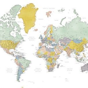 輸入壁紙 カスタム壁紙 PHOTOWALL / World Map with Cities (e325690)