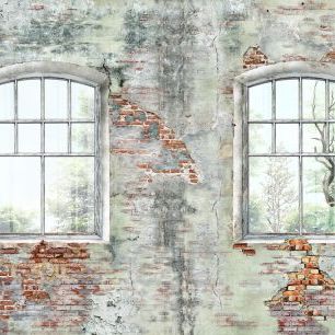 輸入壁紙 カスタム壁紙 PHOTOWALL / Cracked Brickwall Window View (e328444)