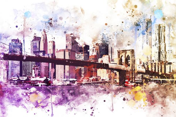 輸入壁紙 カスタム壁紙 PHOTOWALL / Nyc Watercolor - New York Dreams (e328568)