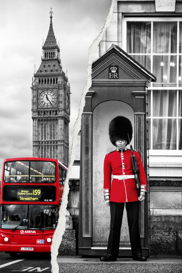 輸入壁紙 カスタム壁紙 PHOTOWALL / Dual Torn Posters - Red London (e328652)