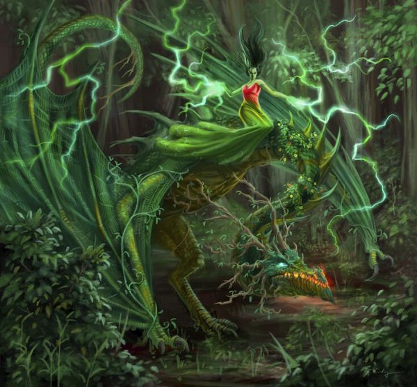 輸入壁紙 カスタム壁紙 PHOTOWALL / Forest Dragon and Witch (e330155)