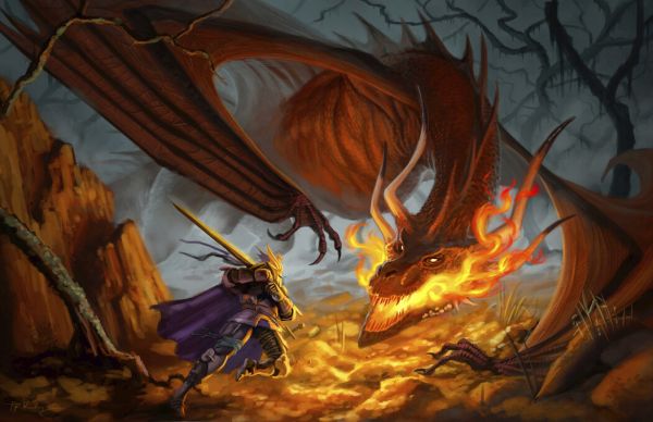 輸入壁紙 カスタム壁紙 PHOTOWALL / Knight and Dragon in Battle (e330159)