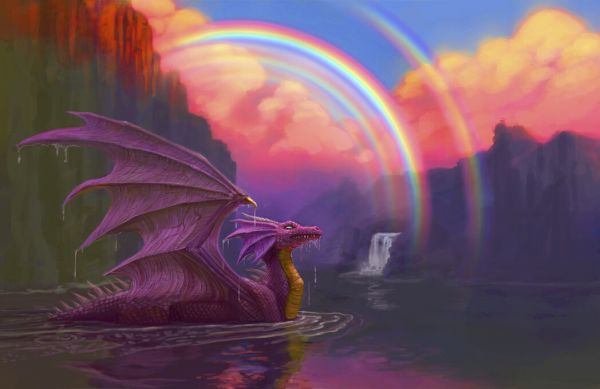 輸入壁紙 カスタム壁紙 PHOTOWALL / Purple Dragon Gazing at Rainbow (e330162)