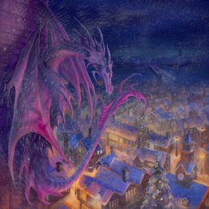 輸入壁紙 カスタム壁紙 PHOTOWALL / Purple Dragon over Dickens Village (e330163)