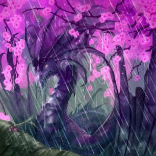 輸入壁紙 カスタム壁紙 PHOTOWALL / Purple Dragon under Cherry Blossoms (e330164)