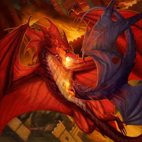 輸入壁紙 カスタム壁紙 PHOTOWALL / Red Dragon Fighting Blue Dragon (e330167)