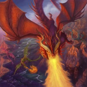 輸入壁紙 カスタム壁紙 PHOTOWALL / Red Fire Dragon Over the Cliffs (e330168)
