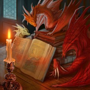 輸入壁紙 カスタム壁紙 PHOTOWALL / Three Small Dragons around Books (e330173)