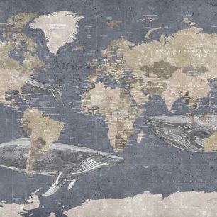 輸入壁紙 カスタム壁紙 PHOTOWALL / Whale Map - Blue (e330016)