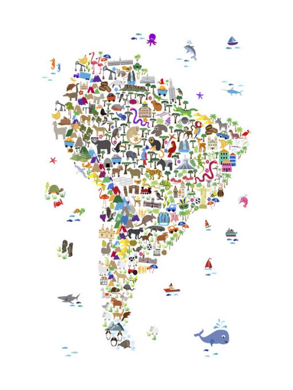 輸入壁紙 カスタム壁紙 PHOTOWALL / Animal Map - South America (e330432)