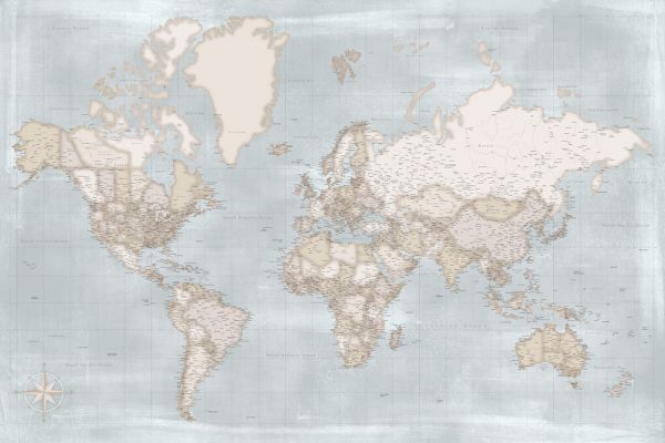 輸入壁紙 カスタム壁紙 PHOTOWALL / World Map with Cities LIII (e331294)