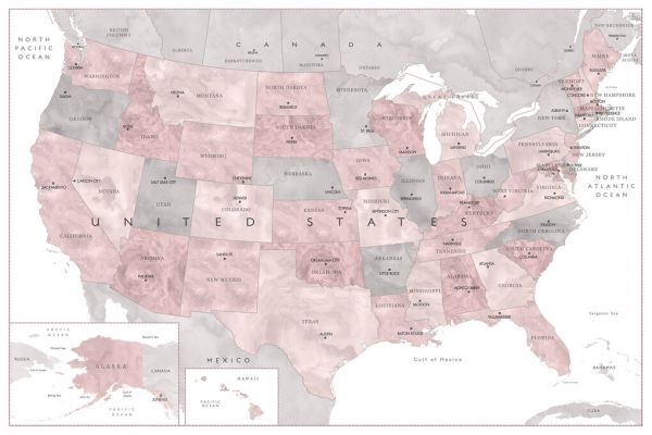 輸入壁紙 カスタム壁紙 PHOTOWALL / United States Map Cities and States (e331313)