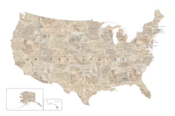 輸入壁紙 カスタム壁紙 PHOTOWALL / United States Map Cities and States VI (e331318)
