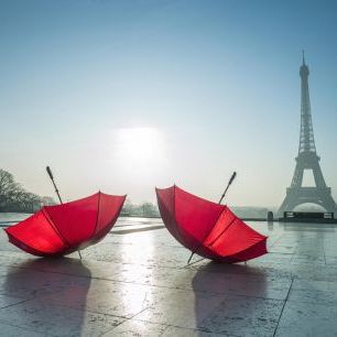 輸入壁紙 カスタム壁紙 PHOTOWALL / Two Umbrellas Next to the Eiffel Tower (e334026)