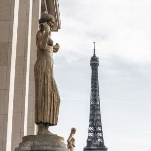 輸入壁紙 カスタム壁紙 PHOTOWALL / Eiffel Tower with Statues and Pigeon (e336107)