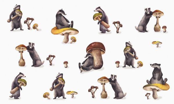 輸入壁紙 カスタム壁紙 PHOTOWALL / Mushroom Loving Badgers (e335756)
