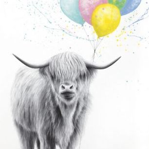 輸入壁紙 カスタム壁紙 PHOTOWALL / Highland Cow and the Balloons (e83958)