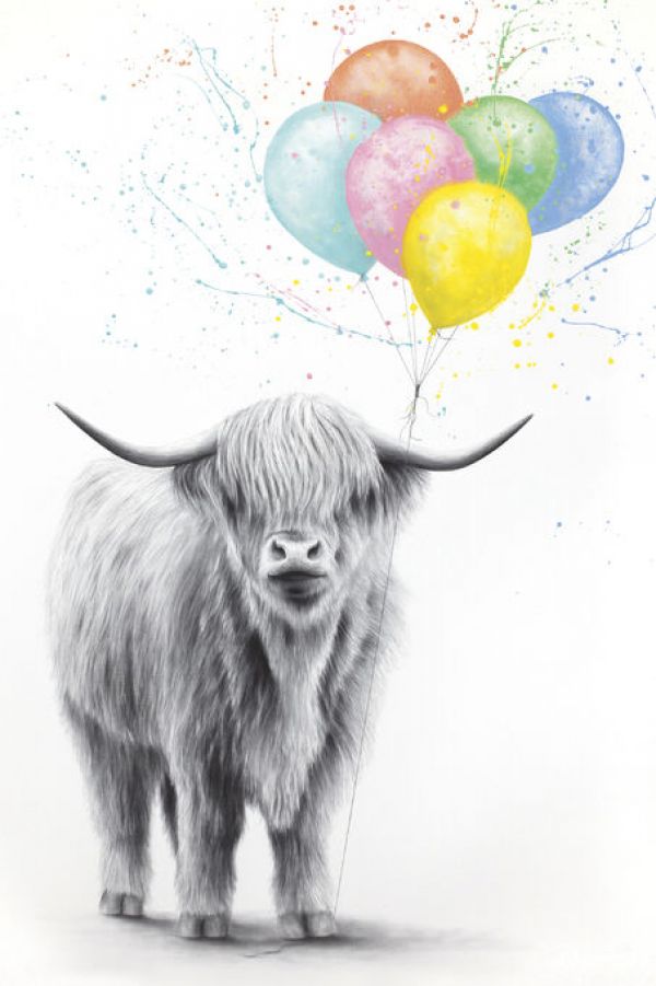 輸入壁紙 カスタム壁紙 PHOTOWALL / Highland Cow and the Balloons (e83958)