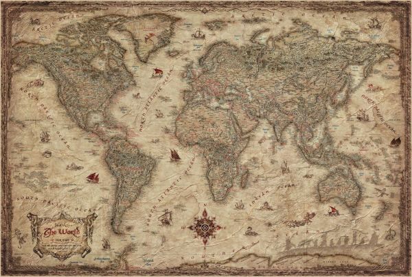 輸入壁紙 カスタム壁紙 PHOTOWALL / World Map LOTR Style - Sepia (e84033)