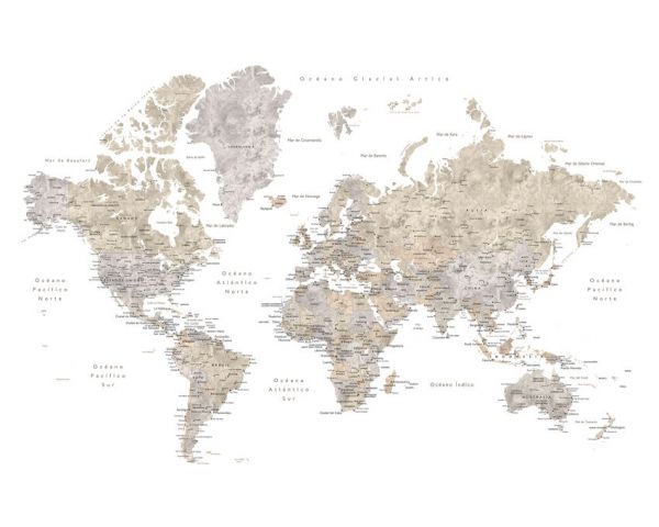 輸入壁紙 カスタム壁紙 PHOTOWALL / Abey World Map in Spanish (e84196)