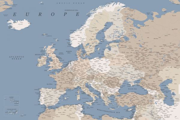 輸入壁紙 カスタム壁紙 PHOTOWALL / Amias Detailed Map of Europe (e84202)