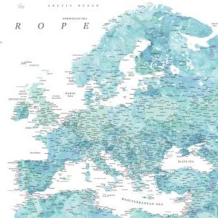 輸入壁紙 カスタム壁紙 PHOTOWALL / Aquamarine Detailed Map of Europe (e84205)